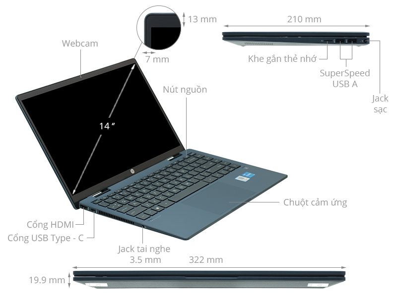 HP Pavilion X360 14 ek0131TU i3 1215U/8GB/256GB/Touch/Win11 (7C0P6PA)