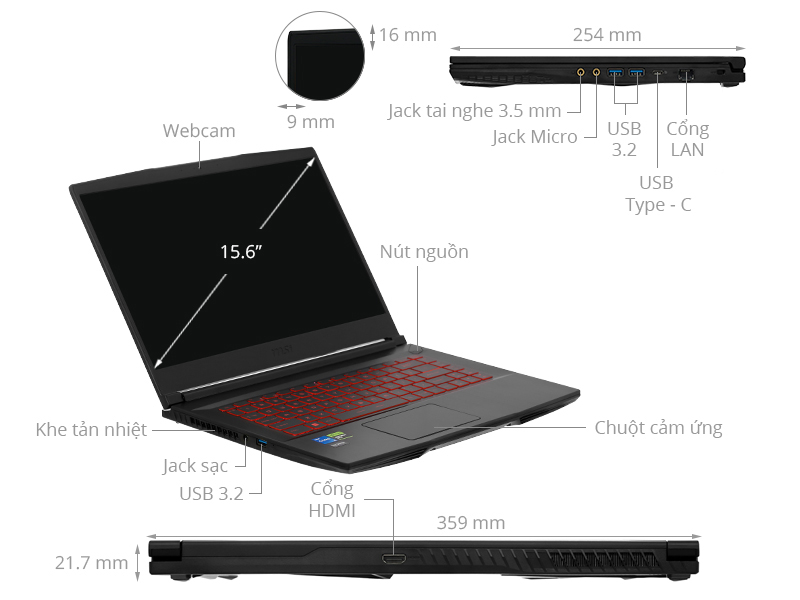 MSI Gaming GF63 Thin 12VE - 460VN (i5 12450H, 8GB, 512GB, RTX 4050 6GB, Full HD 144Hz, Win11)