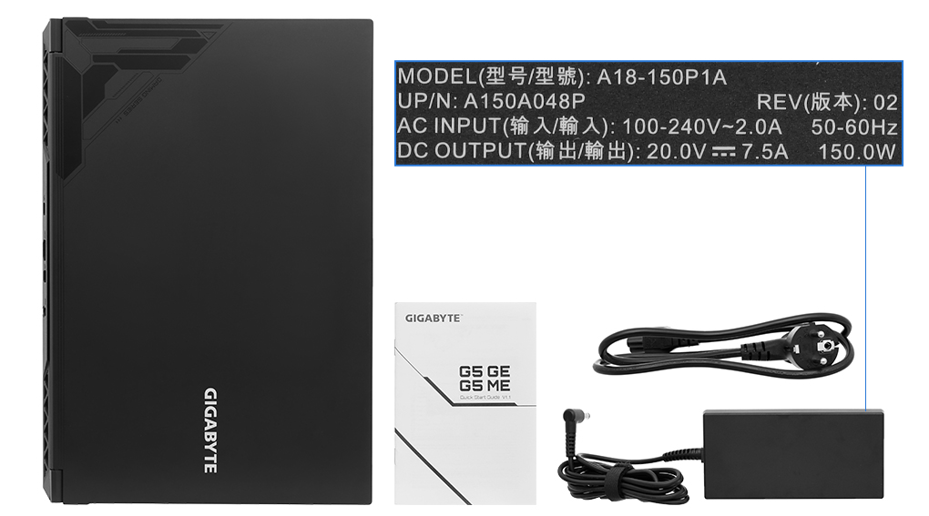 Bộ sản phẩm gồm: Sách hướng dẫn, Thùng máy, Sạc Laptop Gigabyte