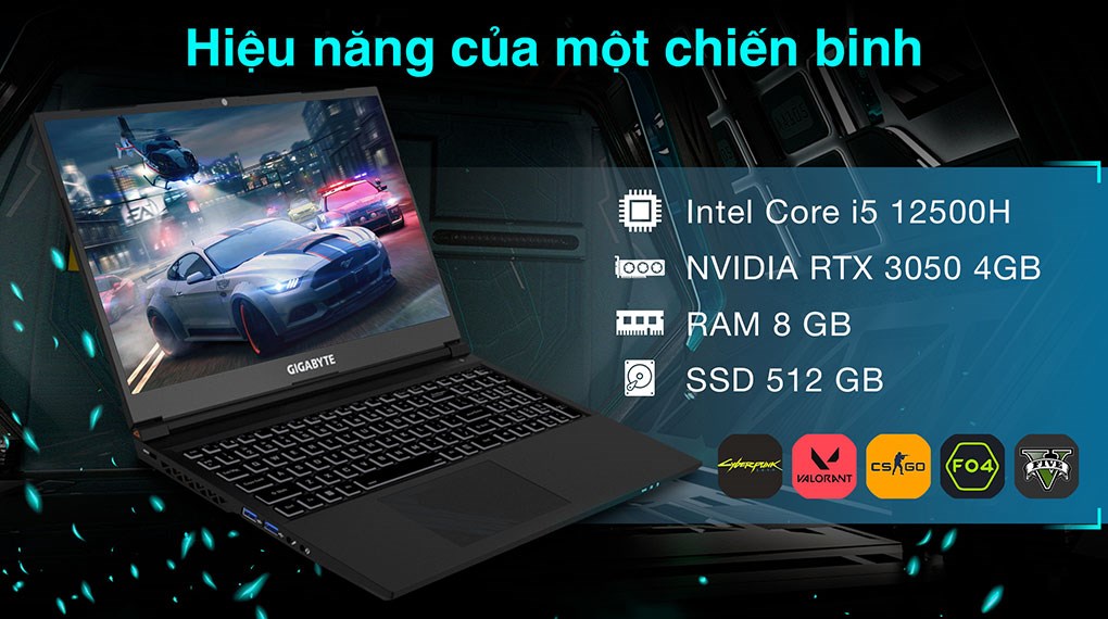 Laptop Gigabyte Gaming G5 i5 12500H/8GB/512GB/4GB RTX3050/144Hz/Win11 (GE-51VN263SH)
