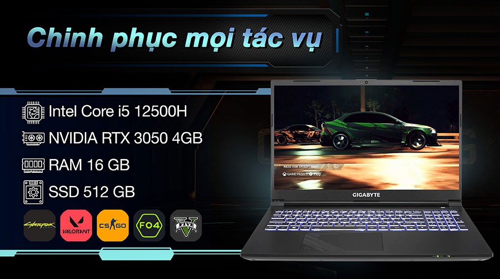 Laptop Gigabyte Gaming G5 i5 12500H/16GB/512GB/4GB RTX3050/144Hz/Win11 (GE-51VN213SH)