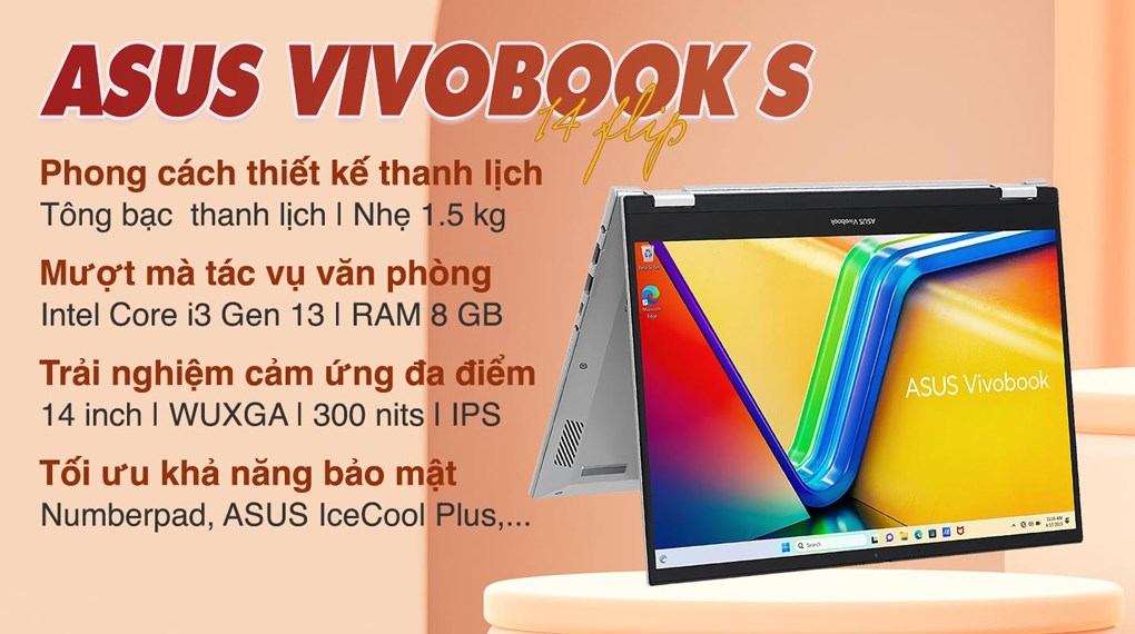 Laptop Asus Vivobook S 14 Flip TP3402VA i3 1315U/8GB/256GB/Touch/Win11 (LZ025W) hover