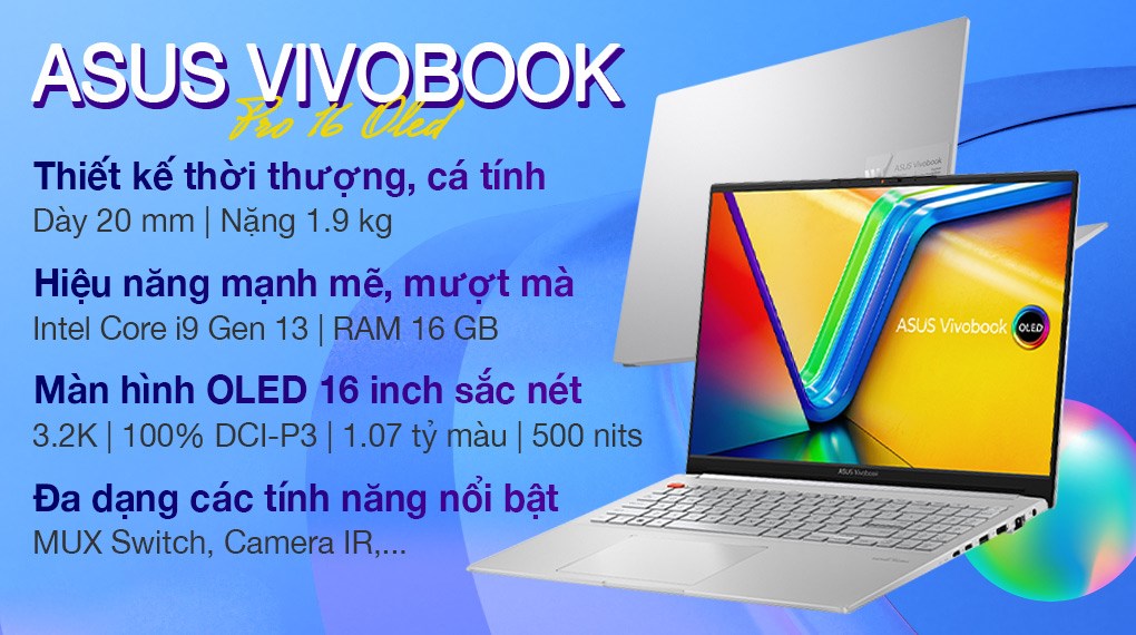 Laptop Asus Vivobook Pro 16 OLED K6602VV i9 13900H/16GB/1TB/8GB RTX4060/Win11 (MX077W) hover