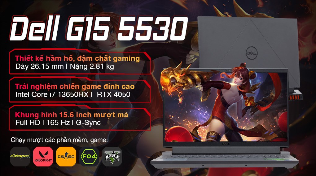 Laptop Dell Gaming G15 5530 i7 13650HX/16GB/512GB/6GB RTX4050/165Hz/OfficeHS/Win11 (i7H165W11GR4050)