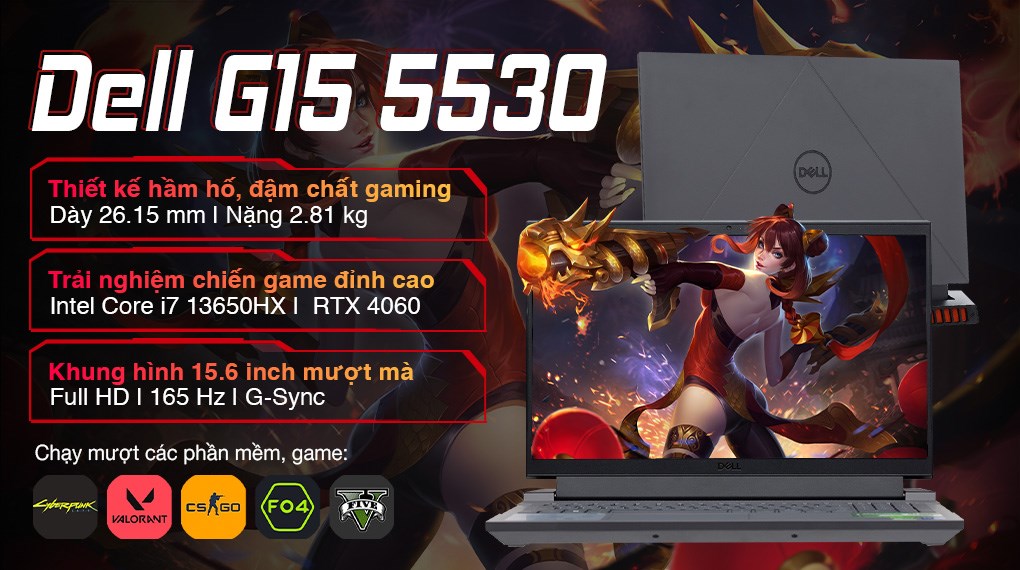 Laptop Dell Gaming G15 5530 i7 13650HX/16GB/512GB/8GB RTX4060/165Hz/OfficeHS/Win11 (i7H165W11GR4060)