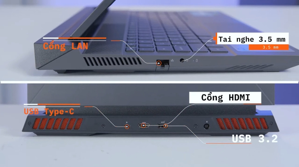Laptop Dell Gaming G15 5530 i7 13650HX (i7H165W11GR4060) - Cổng kết nối