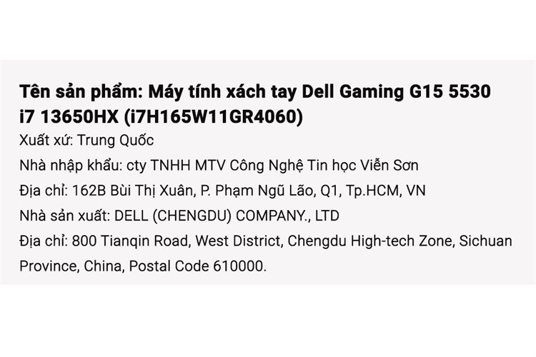 Laptop Dell Gaming G15 5530 i7 13650HX/16GB/512GB/8GB RTX4060/165Hz/OfficeHS/Win11 (i7H165W11GR4060) Màu Xám