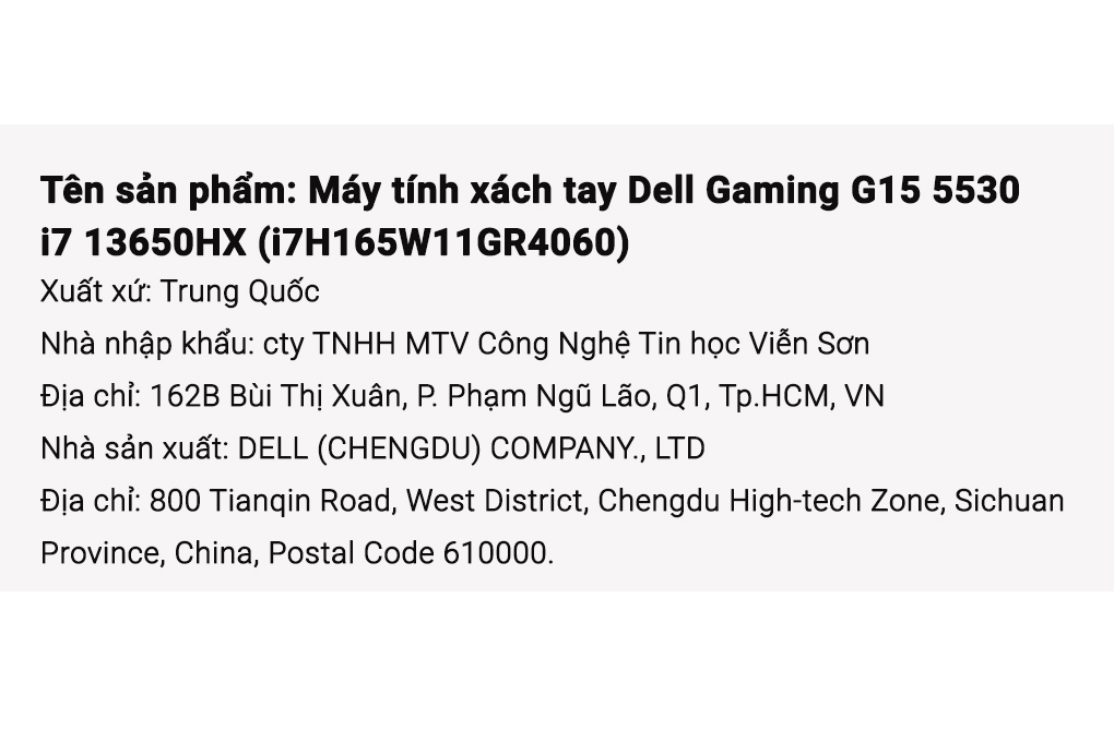 Laptop Dell Gaming G15 5530 i7 13650HX/16GB/512GB/8GB RTX4060/165Hz/OfficeHS/Win11 (i7H165W11GR4060) Màu Xám