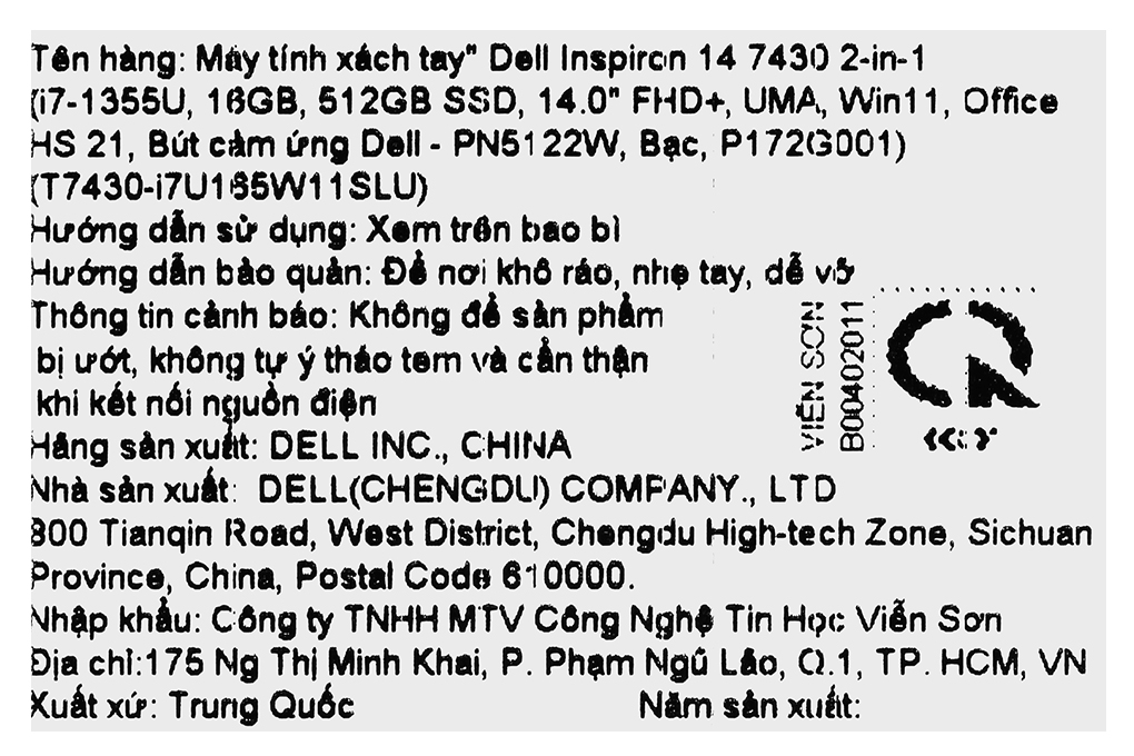 Laptop Dell Inspiron 14 7430 2-in-1 i7 1355U/16GB/512GB/Touch/Pen/OfficeHS/Win11 (i7U165W11SLU) Màu Bạc