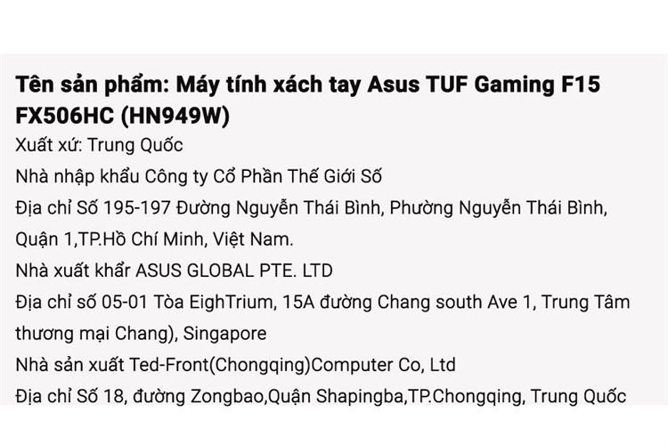 Laptop Asus TUF Gaming F15 FX506HC i5 11400H/16GB/512GB/4GB RTX3050/144Hz/Win11 (HN949W) Màu Đen
