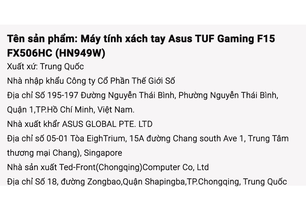 Laptop Asus TUF Gaming F15 FX506HC i5 11400H/16GB/512GB/4GB RTX3050/144Hz/Win11 (HN949W) Màu Đen