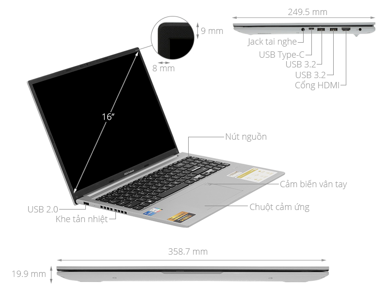 Asus Vivobook 16 X1605VA - MB360W (i5 1335U, 16GB, 512GB, WUXGA, Win11)