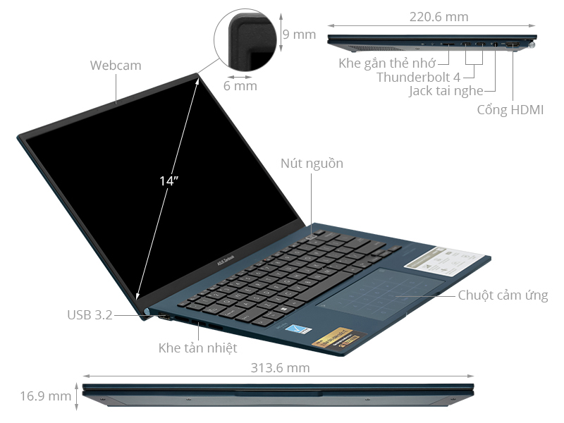 Asus Zenbook 14 OLED UX3402VA i7 1360P/16GB/512GB/Cáp/Túi/Win11 (KM068W)