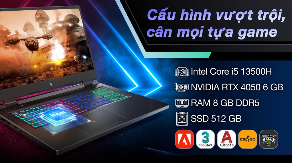 Laptop Acer Gaming Nitro 17 Phoenix AN17 51 50B9 i5 13500H/8GB/512GB/6GB RTX4050/165Hz/Win11 (NH.QK5SV.001)