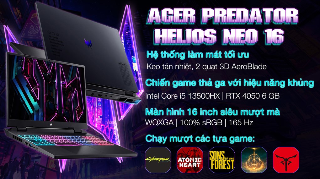 Laptop Acer Gaming Predator Helios Neo 16 PHN16 71 54CD i5 13500HX/8GB/512GB/6GB RTX4050/165Hz/Win11 (NH.QLTSV.001)