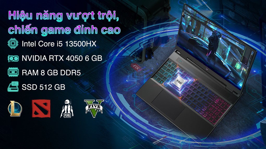 Laptop Acer Gaming Predator Helios Neo 16 PHN16 71 54CD i5 13500HX/8GB/512GB/6GB RTX4050/165Hz/Win11 (NH.QLTSV.001)