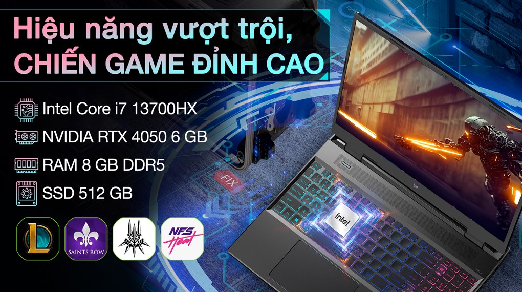 Laptop Acer Gaming Predator Helios Neo 16 PHN16 71 7460 i7 13700HX/8GB/512GB/6GB RTX4050/165Hz/Win11 (NH.QLTSV.004)