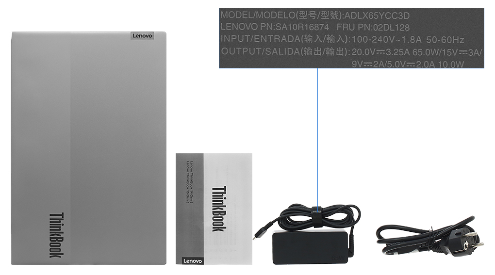 Bộ sản phẩm gồm: Thùng máy, Sạc Laptop Lenovo ( 65W USB-C ), Sách hướng dẫn
