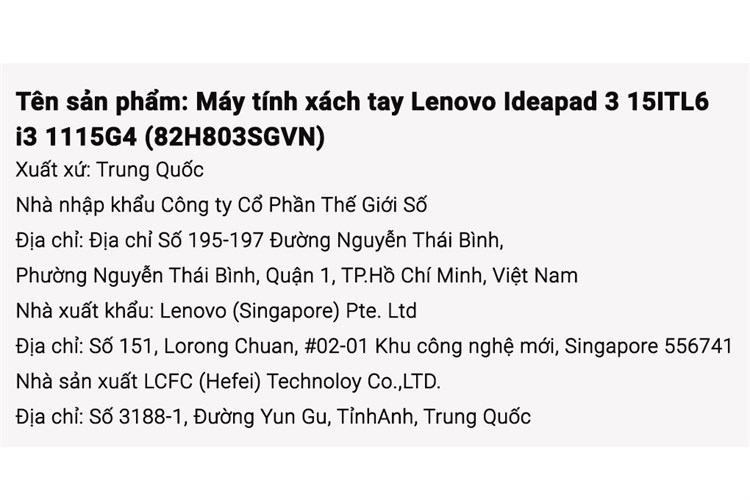 Laptop Lenovo Ideapad 3 15ITL6 i3 1115G4/8GB/256GB/Win11 (82H803SGVN) Màu Xám