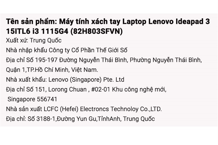 Laptop Lenovo Ideapad 3 15ITL6 i3 1115G4/8GB/512GB/Win11 (82H803SFVN) Màu Xám