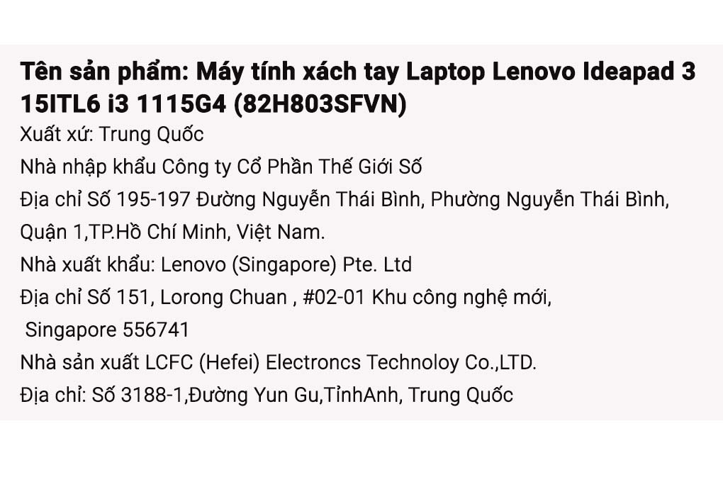Laptop Lenovo Ideapad 3 15ITL6 i3 1115G4/8GB/512GB/Win11 (82H803SFVN) Màu Xám