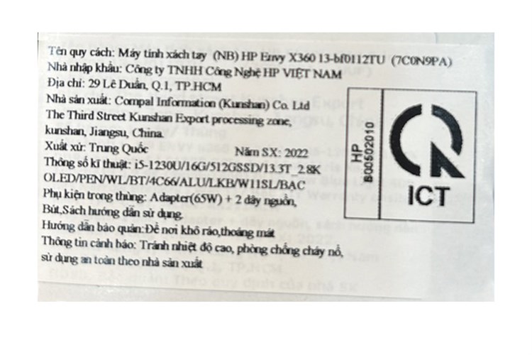 Laptop HP Envy X360 13 bf0112TU i5 1230U/16GB/512GB/Touch/Pen/Win11 (7C0N9PA) Màu Bạc