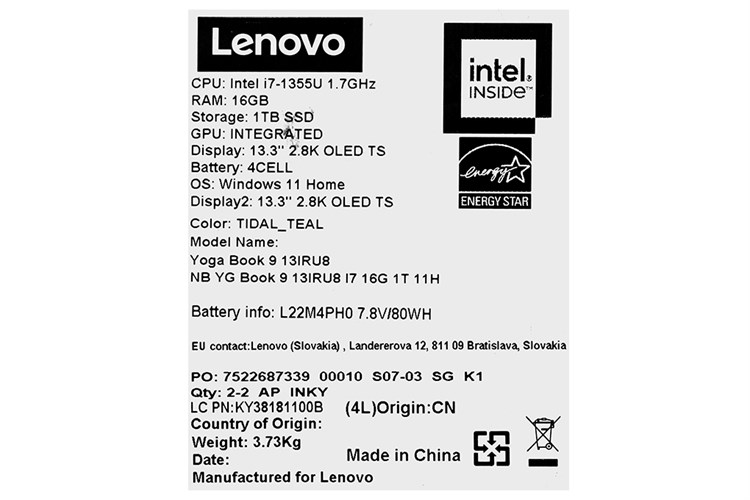 Laptop Lenovo Yoga Book 9 13IRU8 i7 1355U/16GB/1TB/Touch/Pen/Win11