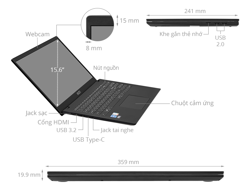 MSI Modern 15 B12MO - 625VN (i5 1235U, 8GB, 512GB, Full HD, Win11)