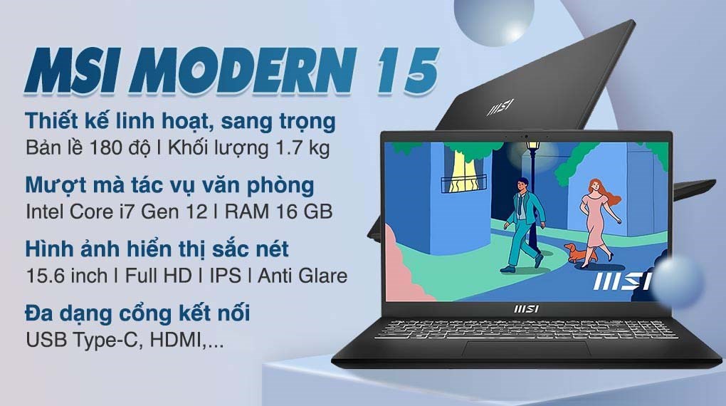 Laptop MSI Modern 15 B12MO - 487VN (i7 1255U, 16GB, 512GB, Full HD, Win11)