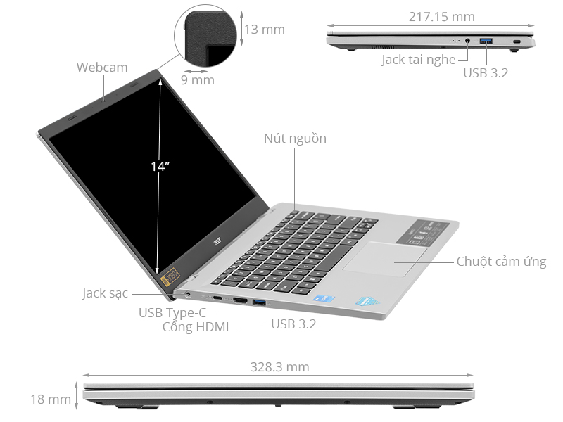 Acer Aspire 3 A314 36M 391A i3 N305/8GB/512GB/Win11 (NX.KDMSV.002)