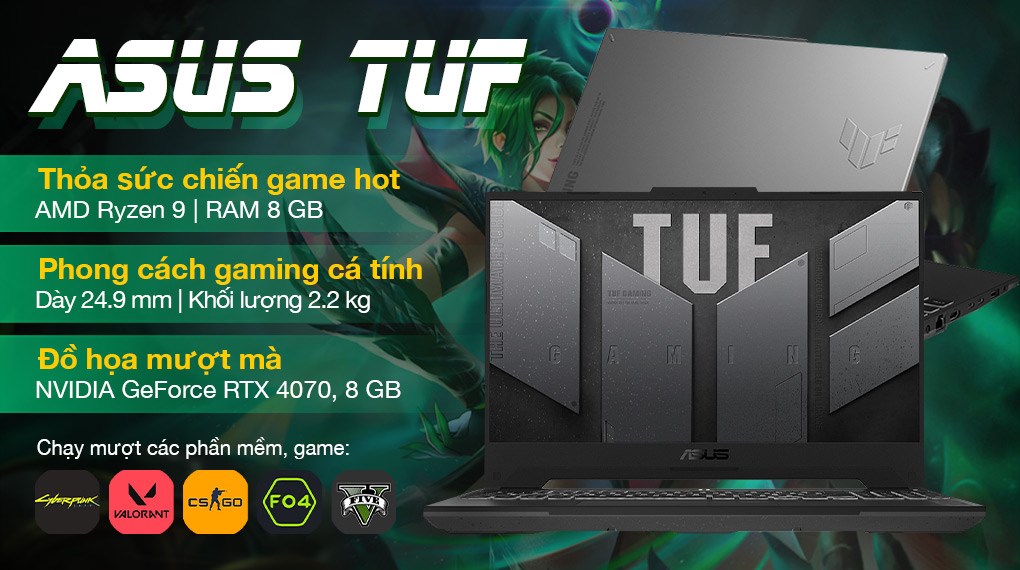 Laptop Asus TUF Gaming A15 FA507XI R9 7940HS/8GB/512GB/8GB RTX4070/144Hz/Win11 (LP420W)