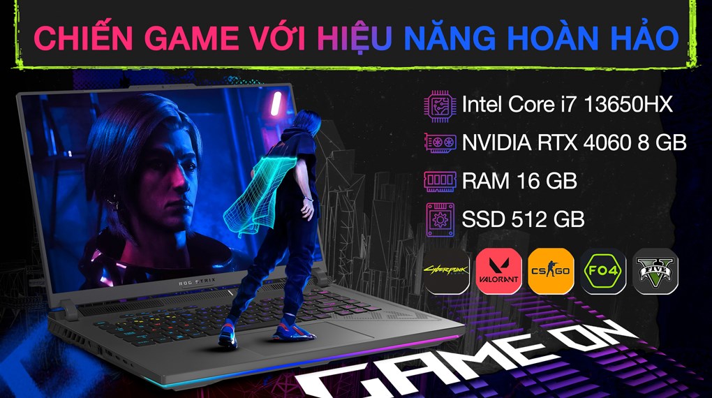 Laptop Asus Gaming ROG Strix G16 G614JV i7 13650HX/16GB/512GB/8GB RTX4060/240Hz/Balo/Win11 (N4455W)
