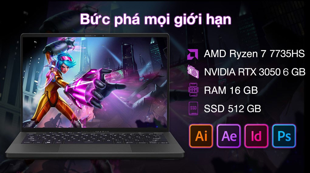 Laptop Asus Gaming ROG Zephyrus G14 GA402NJ R7 7735HS/16GB/512GB/6GB RTX3050/144Hz/Túi/Win11 (L4056W)