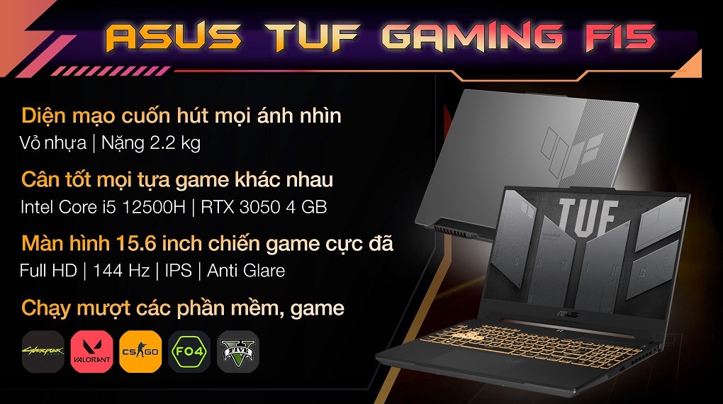 Laptop Asus TUF Gaming F15 FX507ZC4 i5 12500H/8GB/512GB/4GB RTX3050/144Hz/Win11 (HN074W)