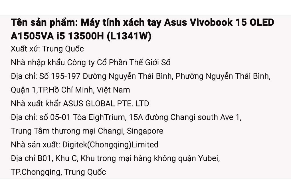 Laptop Asus Vivobook 15 OLED A1505VA - L1341W (i5 13500H, 16GB, 512GB, Full HD OLED, Win11) Màu Đen