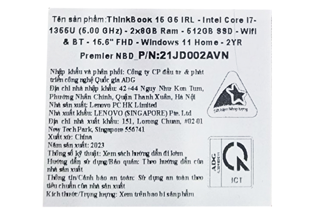 Laptop Lenovo ThinkBook 15 G5 IRL i7 1355U/16GB/512GB/15.6"F/Win11 (21JD002AVN) Màu Xám