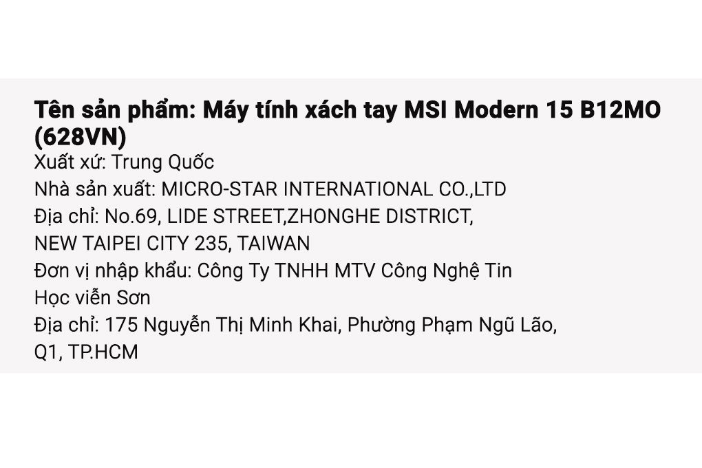 Laptop MSI Modern 15 B12MO - 628VN (i5 1235U, 16GB, 512GB, Full HD, Win11) Màu Đen