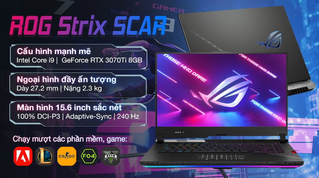 Laptop Asus Gaming ROG Strix SCAR 15 G533ZW i9 12900H/32GB/1TB/8GB RTX3070Ti/240Hz/Balo/Chuột/Win11 (LN134W) hover