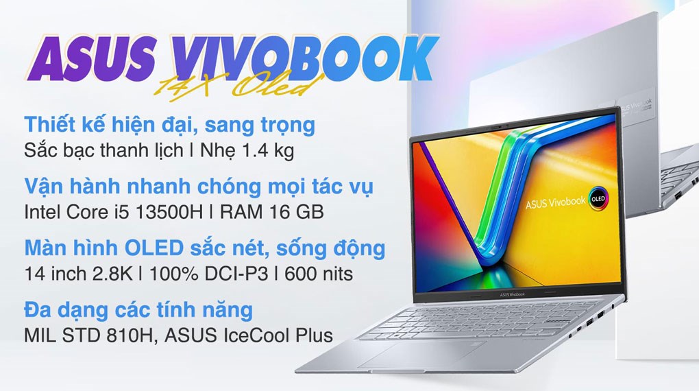 Laptop Asus Vivobook 14X OLED K3405VC - KM006W (i5 13500H, 16GB, 512GB, RTX 3050 4GB, 2.8K OLED 90 Hz, Win11)