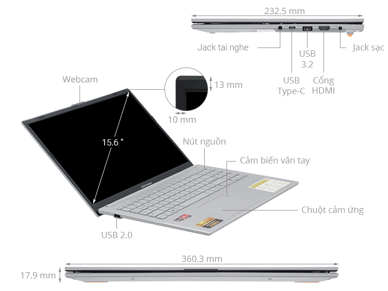 Asus Vivobook Go 15 E1504FA - NJ776W (R5 7520U, 16GB, 512GB, Full HD, Win11)