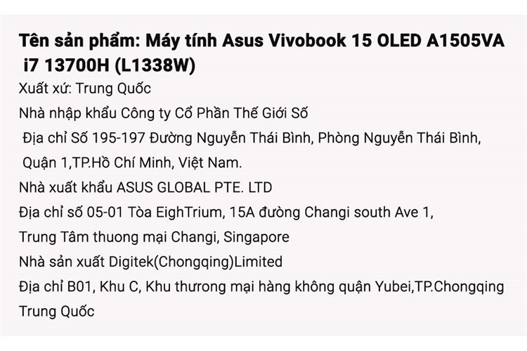 Laptop Asus Vivobook 15 OLED A1505VA i7 13700H/16GB/512GB/Win11 (L1338W) Màu Đen