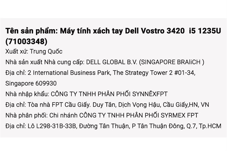 Laptop Dell Vostro 14 3420 i5 1235U/8GB/512GB/OfficeHS/Win11 (71003348) Màu Xám