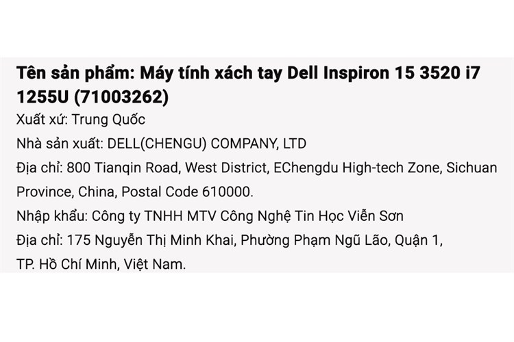 Laptop Dell Inspiron 15 3520 i7 1255U/8GB/512GB/120Hz/OfficeHS/Win11 (71003262) Màu Đen