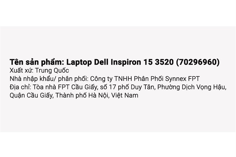 Laptop Dell Inspiron 15 3520 i5 1235U/8GB/512GB/2GB MX550/120Hz/OfficeHS/Win11 (70296960) Màu Bạc