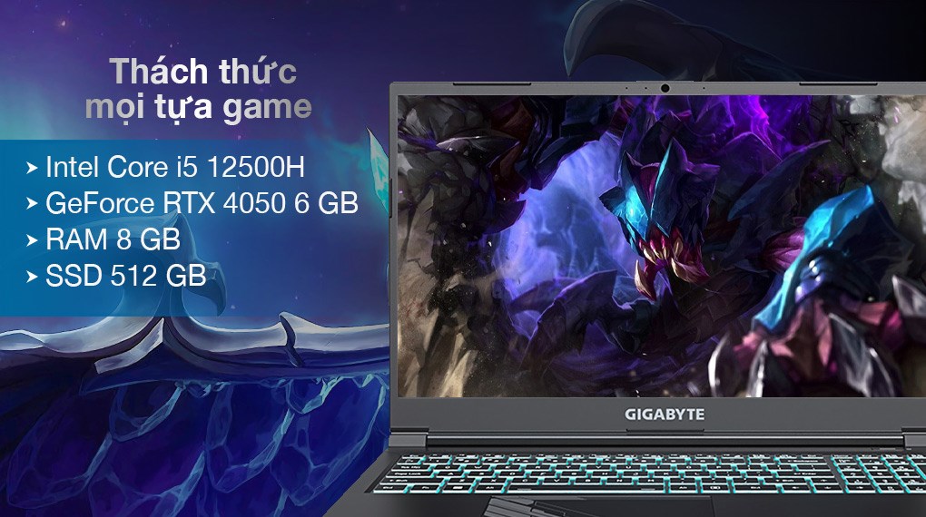 Laptop Gigabyte Gaming G5 i5 12500H/8GB/512GB/6GB RTX4050/144Hz/Win11 (MF-E2VN333SH)