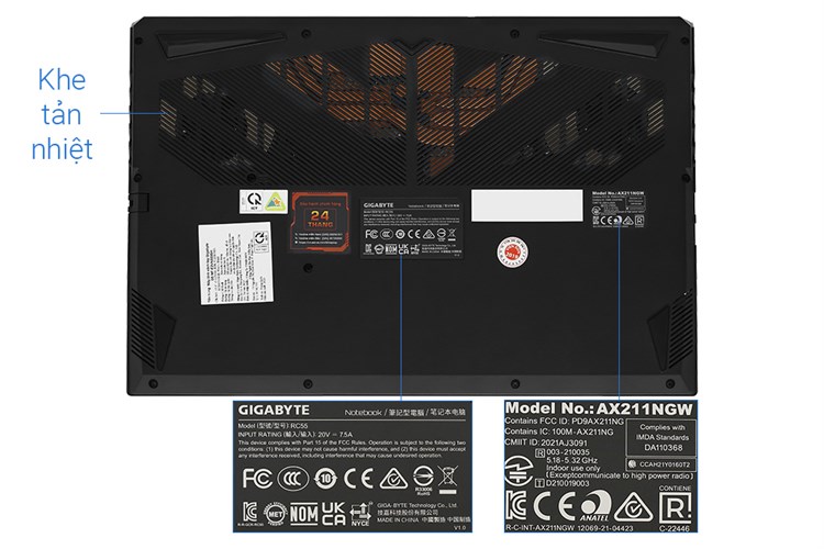 Laptop Gigabyte Gaming G5 i5 12500H/8GB/512GB/6GB RTX4050/144Hz/Win11 (MF-E2VN333SH) Màu Đen