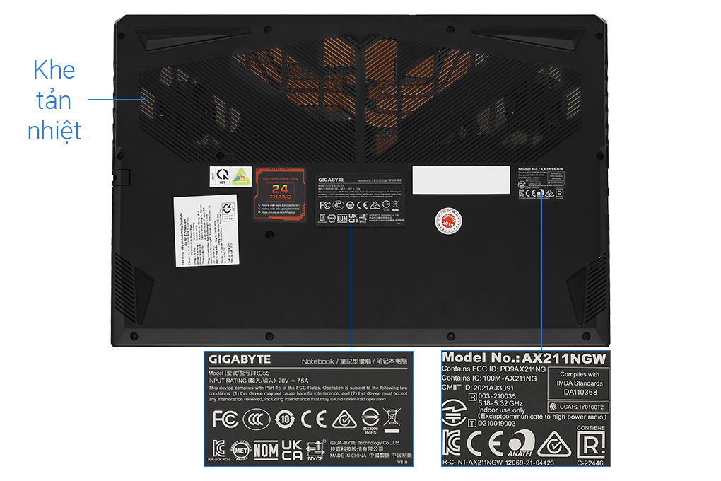 Laptop Gigabyte Gaming G5 i5 12500H/8GB/512GB/6GB RTX4050/144Hz/Win11 (MF-E2VN333SH) Màu Đen