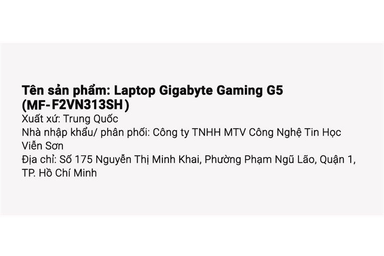 Laptop Gigabyte Gaming G5 i5 12450H/16GB/512GB/6GB RTX4050/144Hz/Win11 (MF-F2VN313SH) Màu Đen