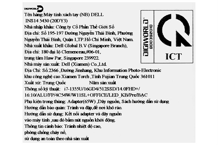 Laptop Dell Inspiron 14 5430 i7 1355U/16GB/512GB/OfficeHS/Win11 (20DY3) Màu Bạc
