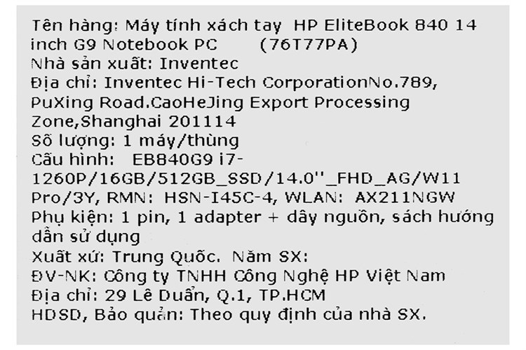 Laptop HP EliteBook 840 G9 i7 1260P/16GB/512GB/Win11 Pro (76T77PA) Màu Bạc